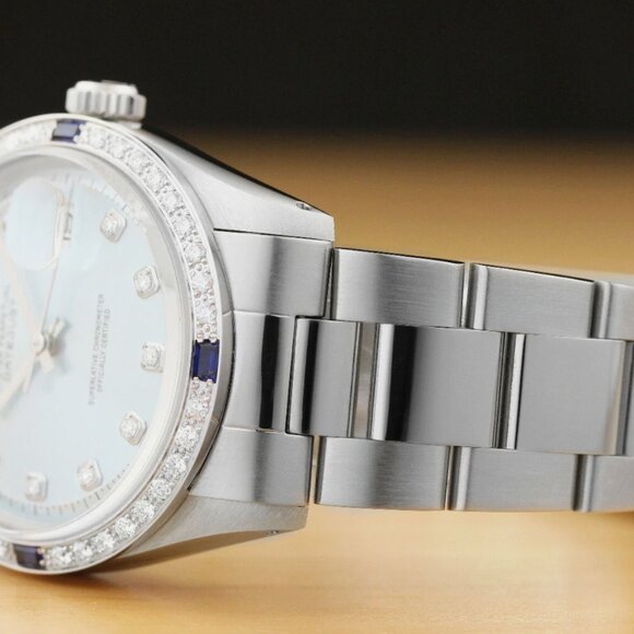 MENS ROLEX DATEJUST BLUE 18K GOLD SAPPHIRES WATCH - Picture 4 of 7